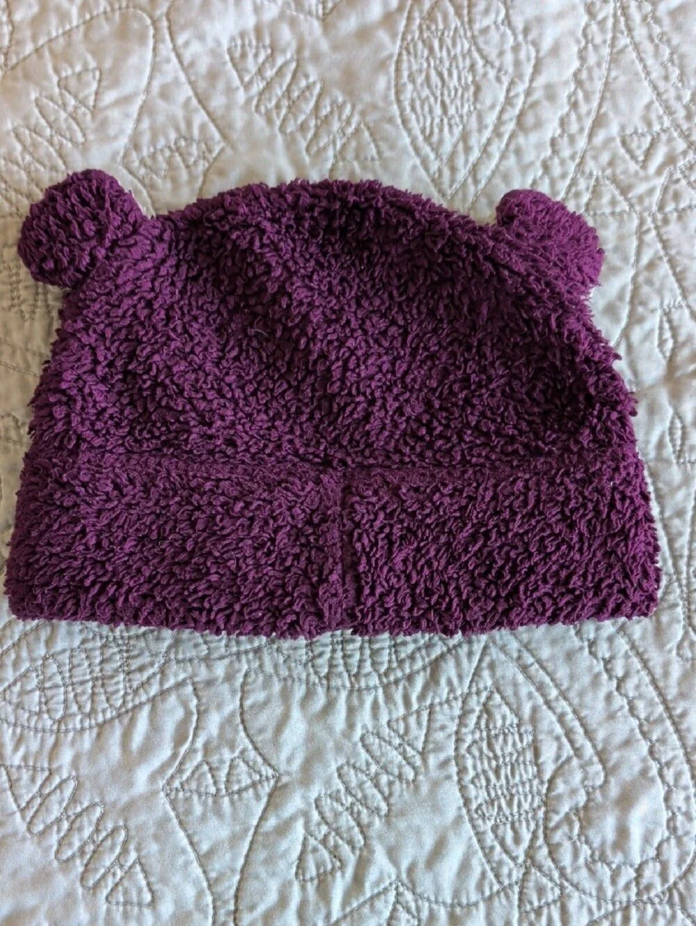 Patagonia Kids Plush Beanie in Deep Purple with Cream Ear Accents
